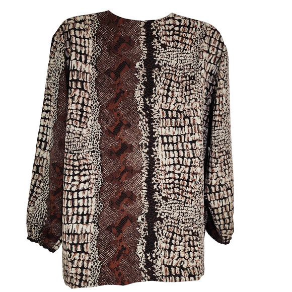 Vtg Jordan Womens Shirt Size 14 Button Brown Snake Skin Print Long Sleeve Retro - Picture 2 of 12